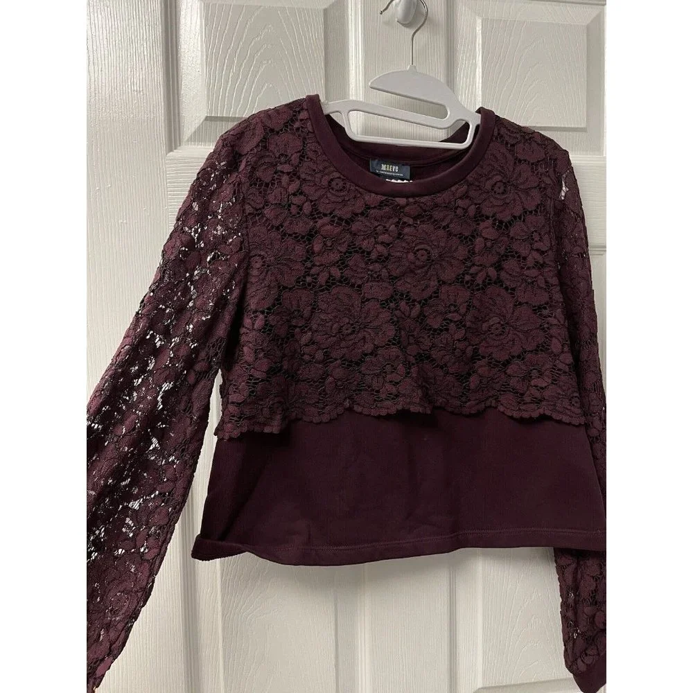 Maeve Anthropologie Womens Lace Blouse Burgundy M